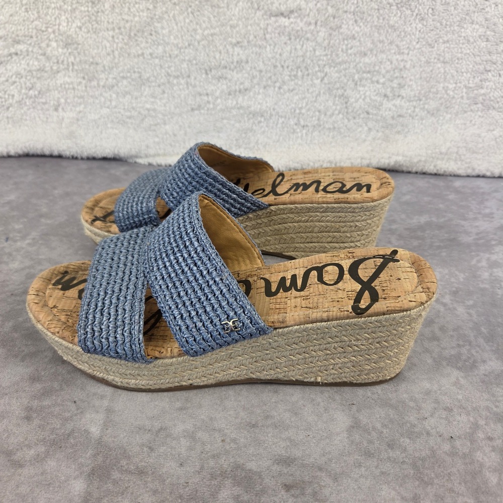 Sam Edelman Roxann Blue Woven Raffia Espadrille Wedge Sandals Womens 10M